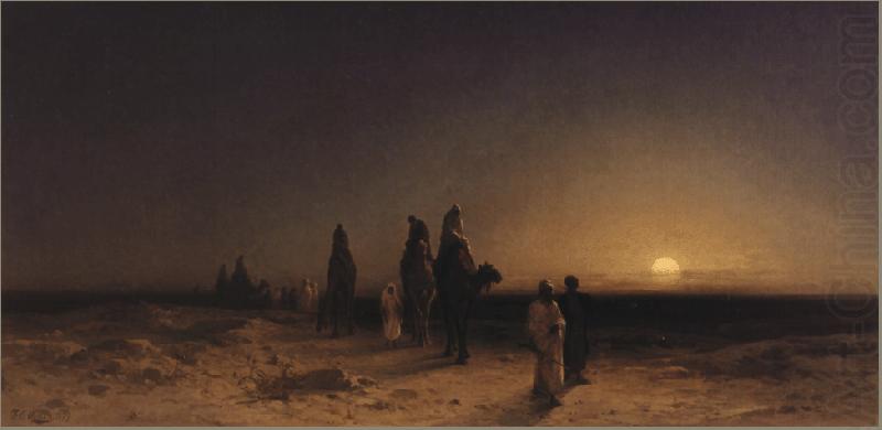 Crossing the Desert at Sunset,, Karl Friedrich Christian Welsch